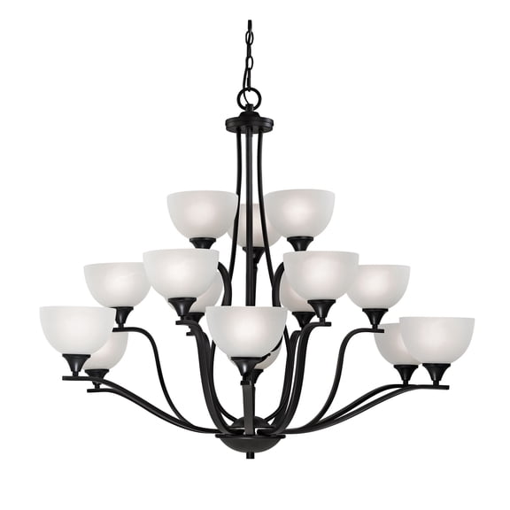 Atlas Lighting and Home 15-Light Curved Bar Chandelier with Dome Shades - 45" - Bronze Finish