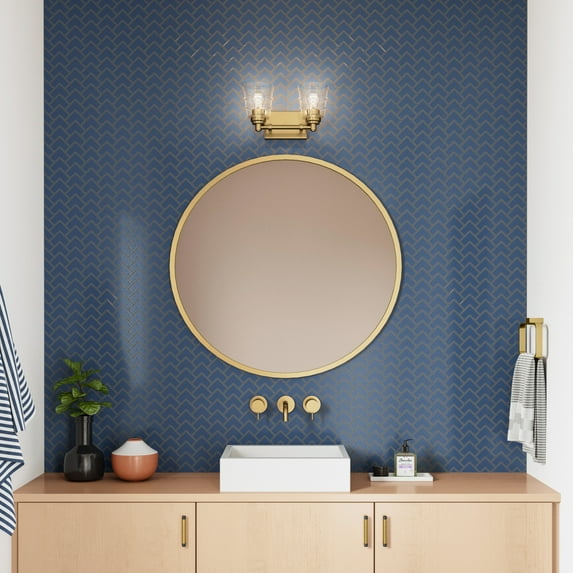Atlas Lighting and Home 2-Light Ribbed Glass Shade Vanity Light Fixture - 13" - Satin Brass Finish