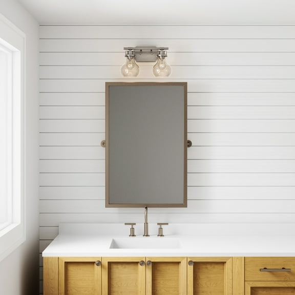 Atlas Lighting and Home 2-Light Seeded Glass Bell Shade Vanity Light Fixture - 15.5" - Satin Nickel