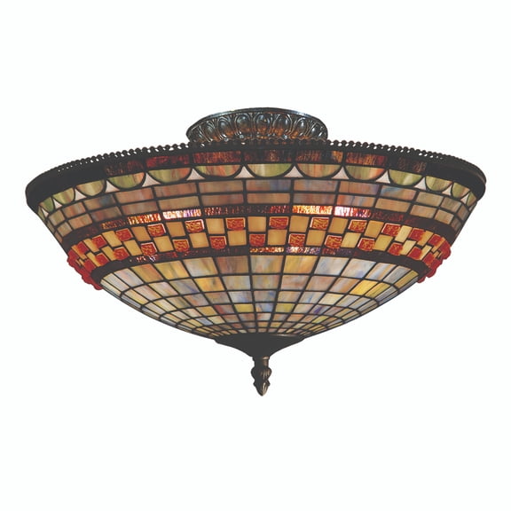 Atlas Lighting and Home 3-Light Bronze Finish Tiffany-Style Semi-Flush Mount Ceiling Light Fixture -