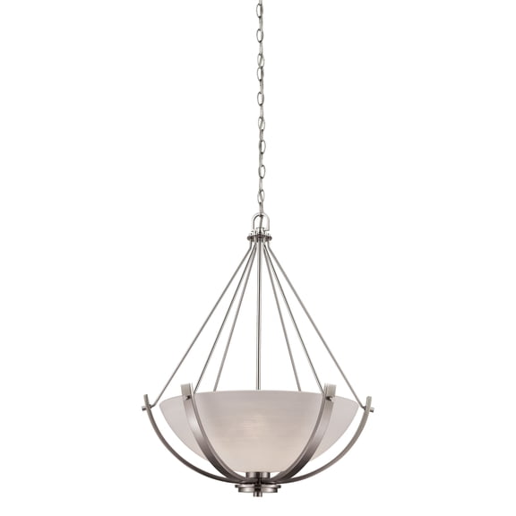 Atlas Lighting and Home 3-Light Ceiling Chandelier with Frosted Bowl Shade - 26" - Brushed Nickel