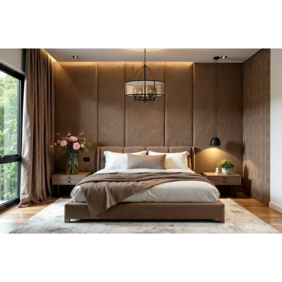 Atlas Lighting and Home 4-Light Round Ceiling Chandelier with Drum Shade - 25" - Bronze and Beige