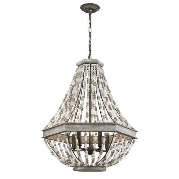 Atlas Lighting and Home 5-Light Beaded Ceiling Chandelier - 29" - Washed Gray