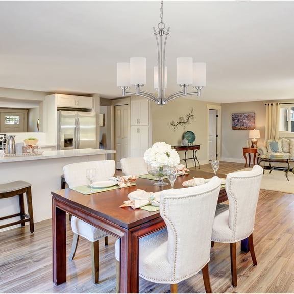 Atlas Lighting and Home 5-Light Ceiling Chandelier with Cylindrical Shades - 24" - Brushed Nickel