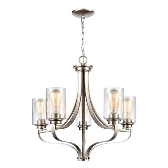 Atlas Lighting and Home 5-Light Ceiling Chandelier with Seeded Glass Shades - 24" - Brushed Nickel