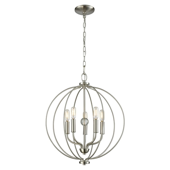 Atlas Lighting and Home 5-Light Globe Shaped Ceiling Chandelier - 22" - Brushed Nickel