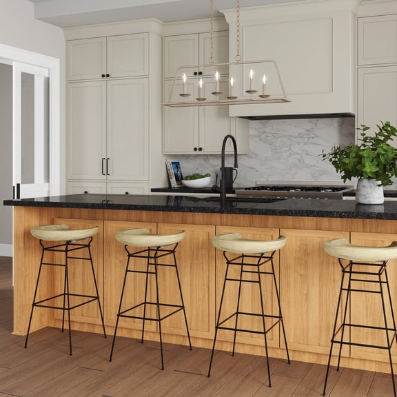 Atlas Lighting and Home 6-Light Lantern-Style Chandelier with Candles - 34" - Antique White Finish