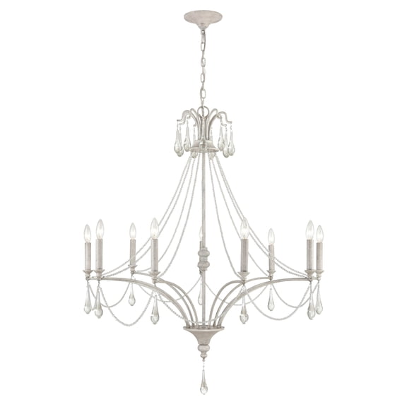Atlas Lighting and Home 9-Light Ceiling Chandelier with Crystal Drops - 45" - White