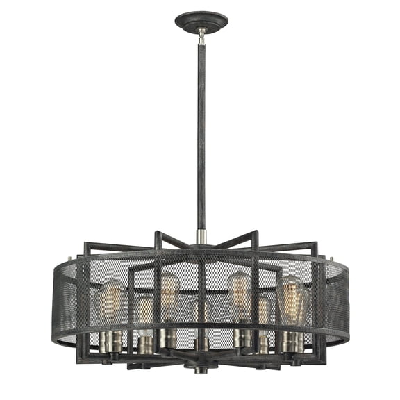 Atlas Lighting and Home 9-Light Ceiling Chandelier with Cylindrical Mesh Shade - 28" - Brushed