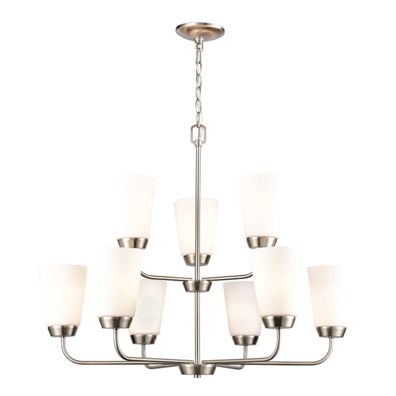 Atlas Lighting and Home 9-Light Curved Arms Ceiling Chandelier - 30" - Brushed Nickel