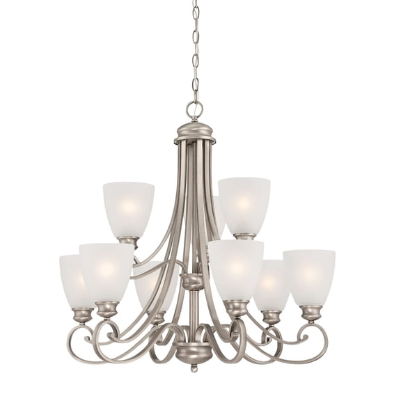 Atlas Lighting and Home 9-Light Curved Metal Ceiling Chandelier with Bell Shade - 28.5" - Satin