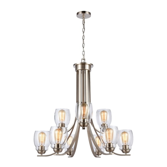 Atlas Lighting and Home 9-Light Tiered Curved Arms Ceiling Chandelier - 31" - Brushed Nickel
