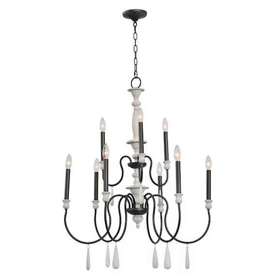 Atlas Lighting and Home 9-Light Tiered Curved Arms Ceiling Chandelier - 33" - Anvil Iron Finish