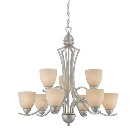 Atlas Lighting and Home 9-Light Two Tiered Chandelier with Bell Shade - 32.5" - Moonlight Silver