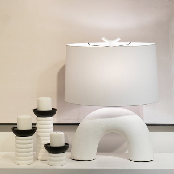 Atlas Lighting and Home Arched Tubular Ceramic Table Lamp with Oval Shade - 25" - White