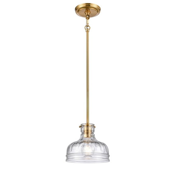 Atlas Lighting and Home Satin Brass Hanging Mini Pendant Ceiling Light Fixture with Clear Bell Shade