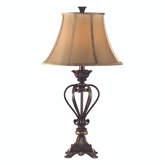 Atlas Lighting and Home Victorian-Style Table Lamp with Bell Shade - 34" - Bronze and Beige