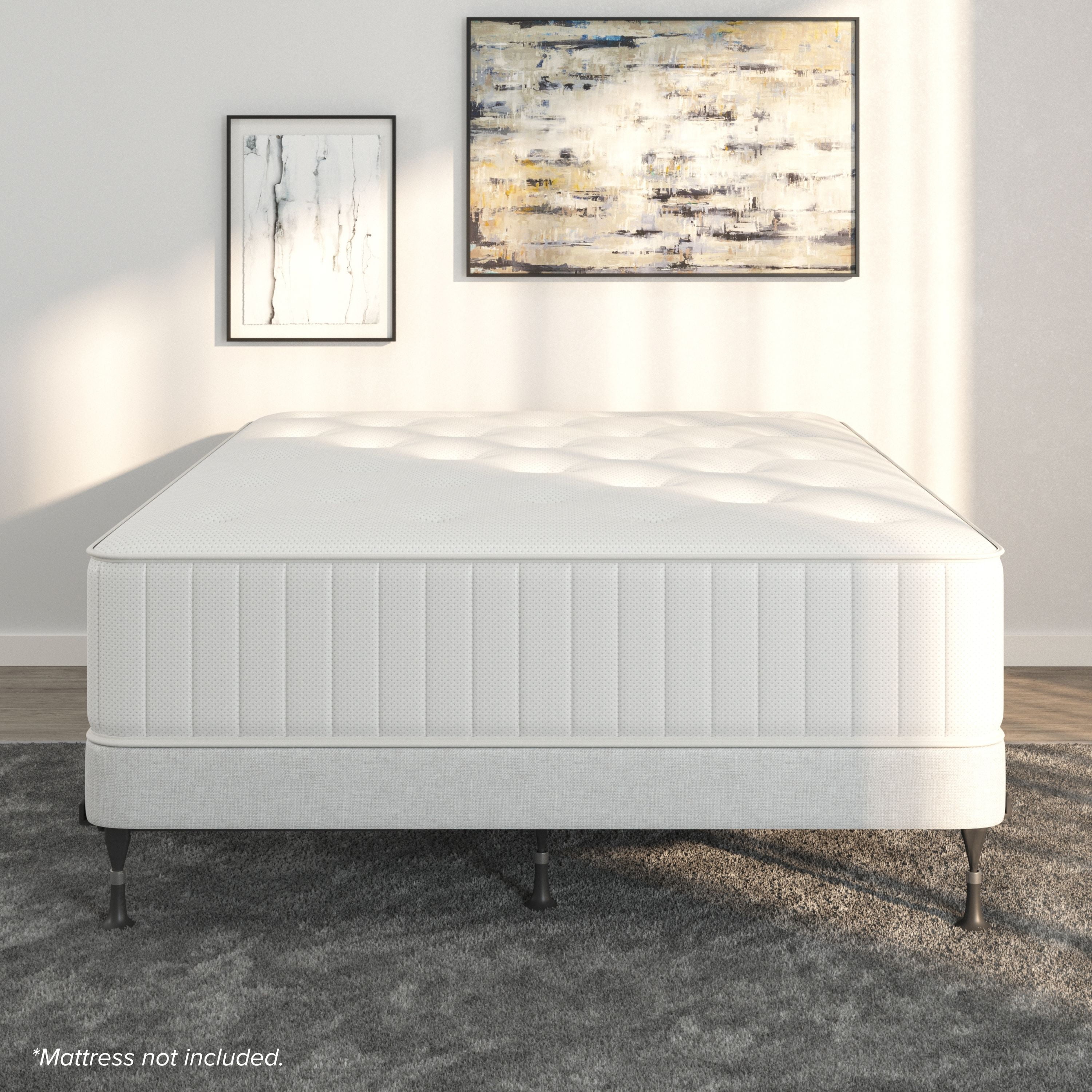 Adjustable Black Metal Twin/Full Bed Frame with Glides