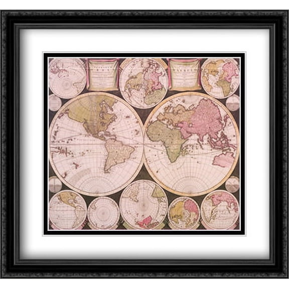 Atlas Major World Map 2x Matted 30x27 Large Black Ornate Framed Art Print
