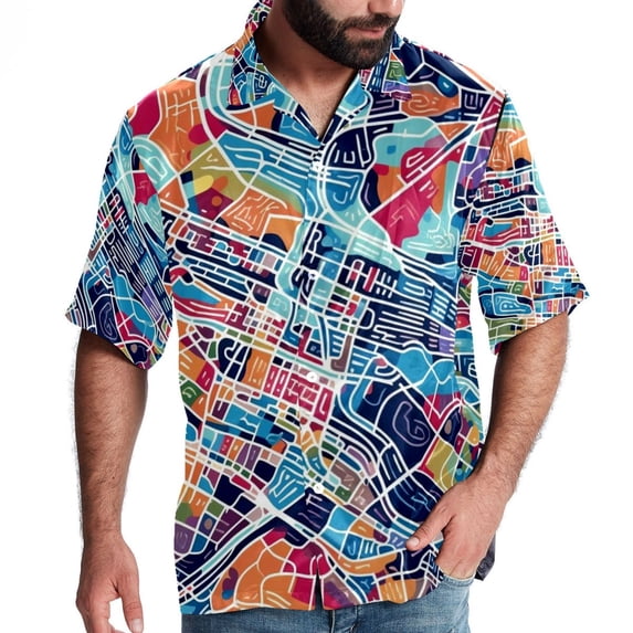 Atlas Men's Button Down Spread Collar Casual Printed Short Sleeve Summer Beach Unisex Shirts