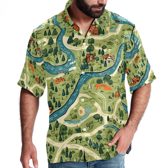 Atlas Men's Short Sleeve Hawaiian Beach Shirt Casual Printed Button Down Summer Unisex Casual Shirt