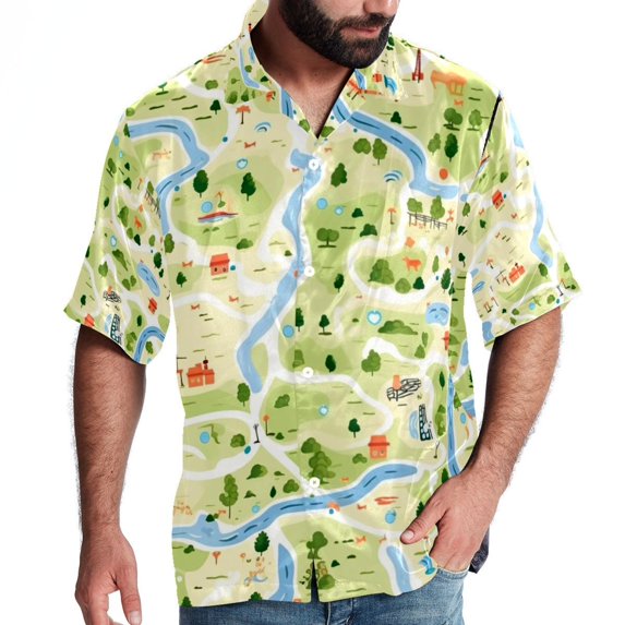 Atlas Men's Short Sleeve Hawaiian Poplin Shirt - Casual Printed Button Down Summer Beach Shirt for Men