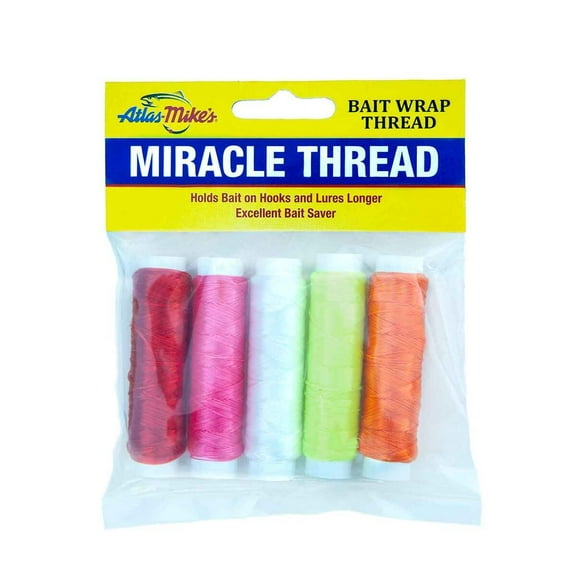 Atlas Mikes Miracle Bait Wrap Thread, Clear, Yellow, Red, Pink, and Orange, 5 Pack