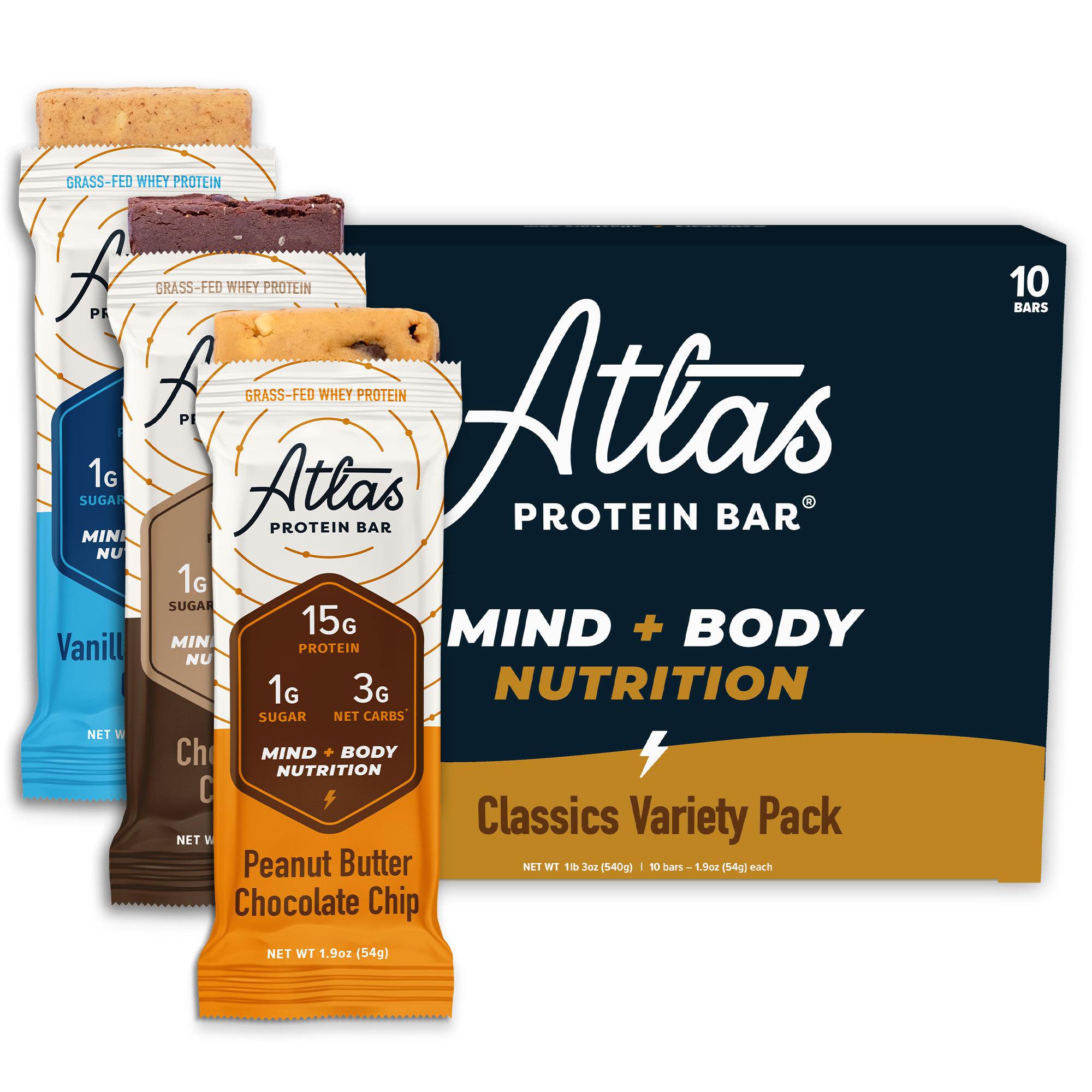 Atlas Bar, Keto Friendly & Grass Fed Whey Protein Bar, Variety Pack, 15g Protein, 9 Bars - image 1 of 9