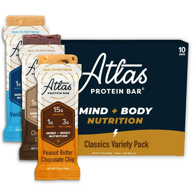 Atlas Bar, Keto Friendly & Grass Fed Whey Protein Bar, Variety Pack, 15g Protein, 9 Bars