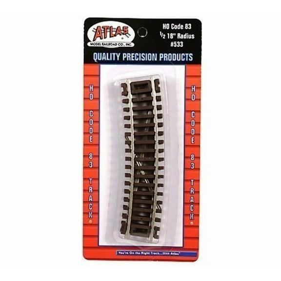 Atlas-Code 83 Snap Track - Curved Sections -- 1/2 Section - 18" Radius pkg(4) -