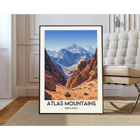 Atlas Mountains Morocco Poster, Stretched Canvas 12x16in