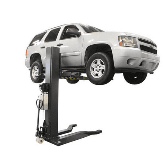 Atlas Automotive Equipment PSP-6000 Single Post Vehicle Lift, Portable, 6,000lbs. Capacity, Low Profile Design, Two-Stage Telescoping Swing Arms, Built in Drive-over Ramps, Single Point Lock Release