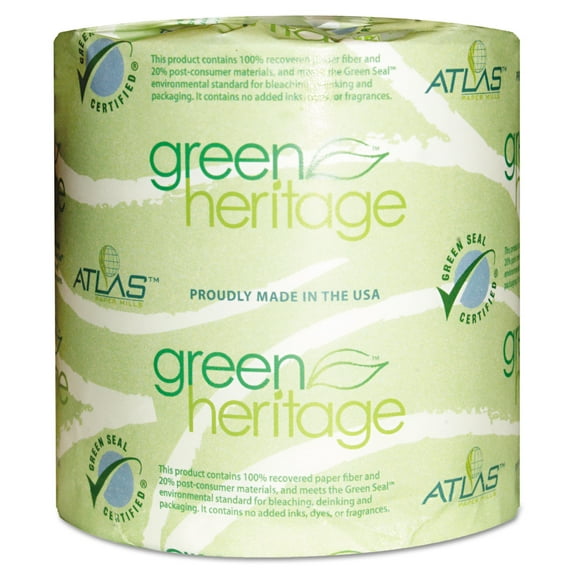 Atlas Paper Mills Green Heritage Toilet Tissue, 4 x 3 Sheets, 2 Ply, 500/Roll, 96 Roll/CT