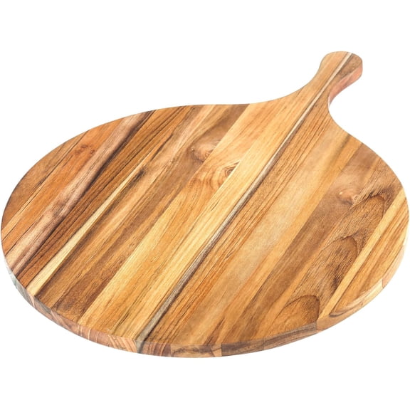 Atlas Pizza Serving Board with Handle - Small Round Wooden Board for Serving Pizza, Appetizers, Cheese and Bread - Perfect Charcuterie and Tapas Board - Knife Friendly
