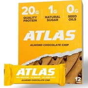 Atlas Protein Bar, Almond Chocolate Chip, 20g Protein, 1g Sugar, 0g Seed Oil, 12-Pack
