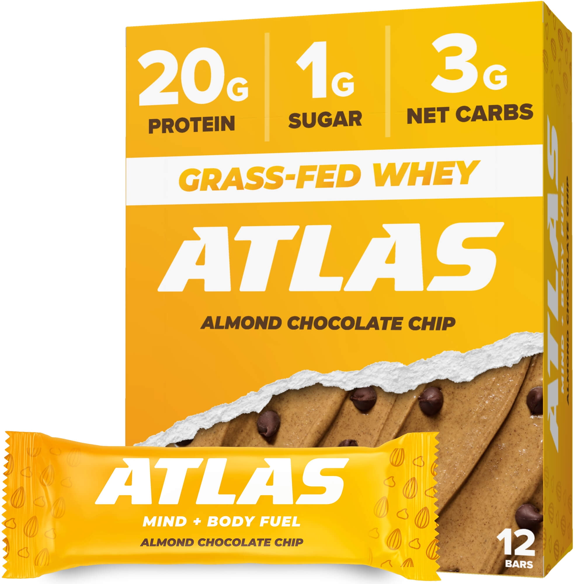 Atlas Protein Bar, 20g Protein, 1g Sugar, Clean Ingredients, Gluten