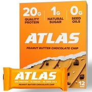 Atlas Protein Bar, Peanut Butter Chocolate Chip, 20g Protein, 1g Sugar, 0g Seed Oil, 12-Pack