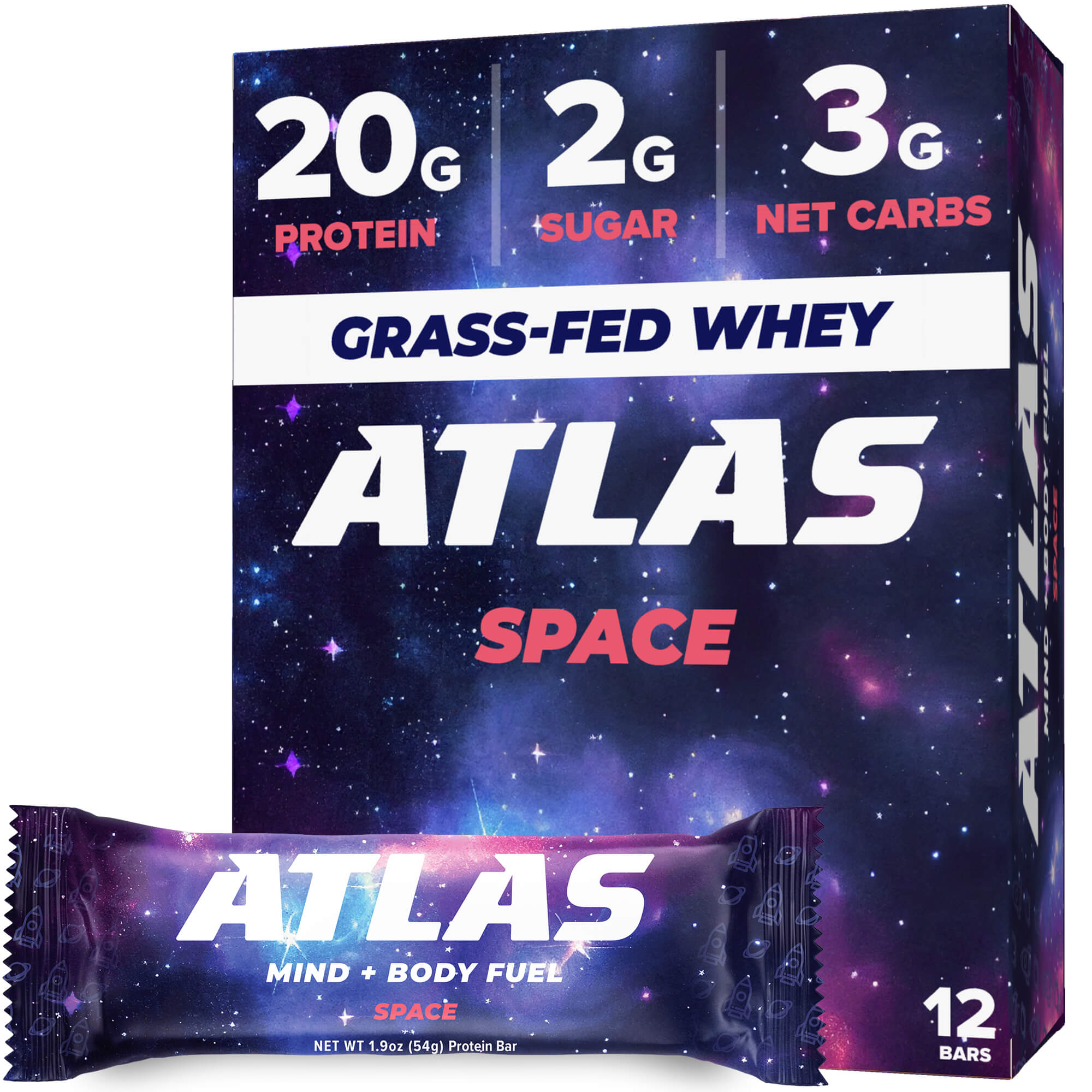 Atlas Protein Bar, 20g Protein, 1g Sugar, Clean Ingredients, Gluten