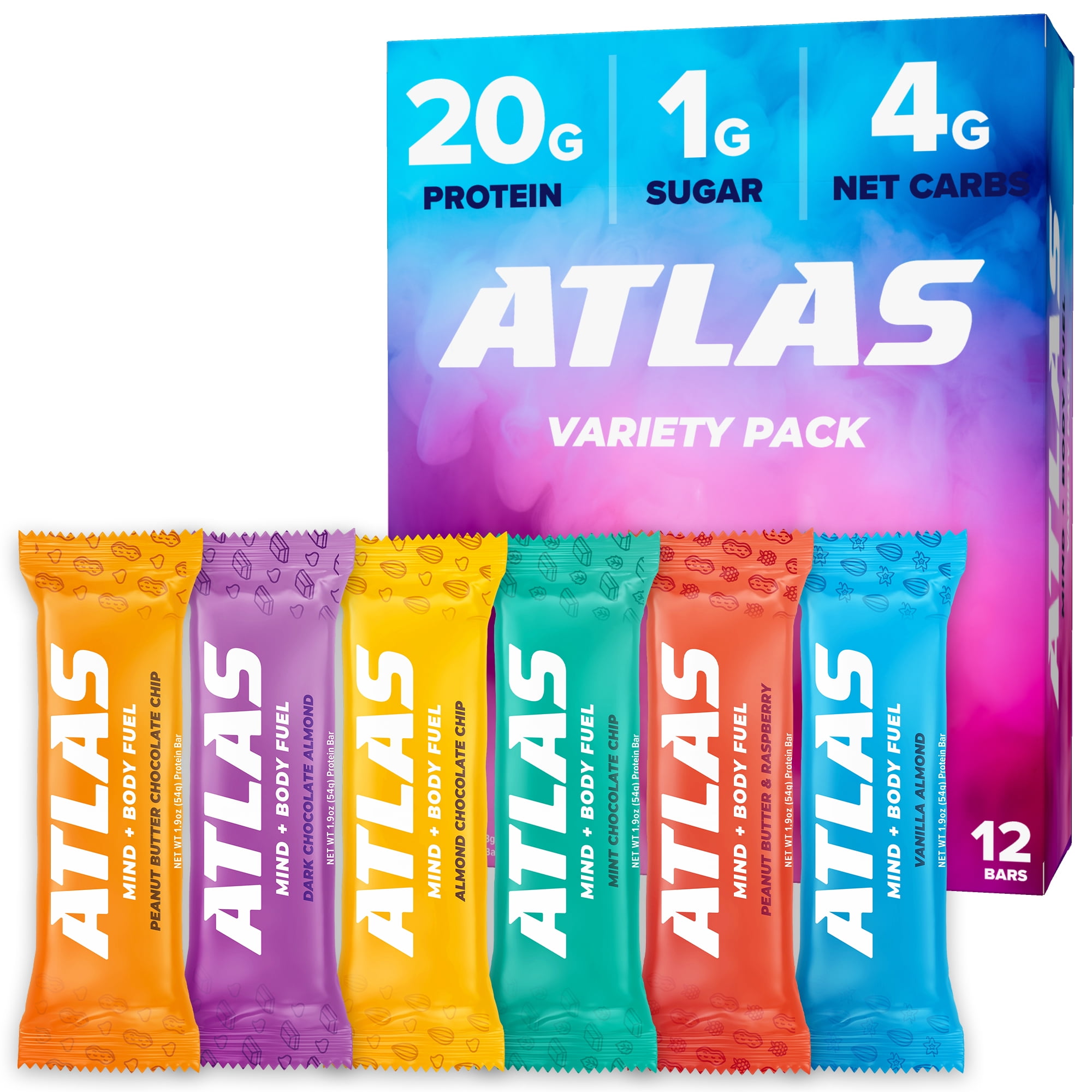 Atlas Protein Bar, 20g Protein, 1g Sugar, Clean Ingredients, Gluten