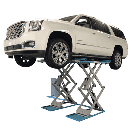 Atlas Automotive Equipment SLP9K Full-rise Commercial-grade Scissors Lift, Open Center Design, 9,000lbs. Capacity, 78" Max Lifting Height, Adjustable Width, Air-Operated Single Point Lock Release