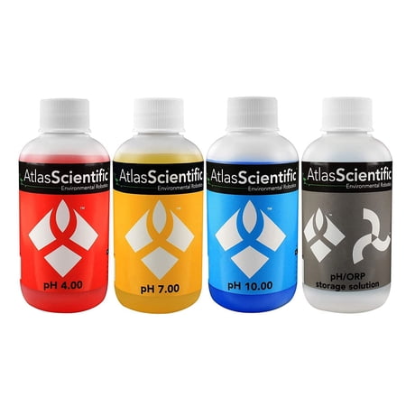 Atlas Scientific pH 4.00, 7.00, 10.00, & pH Electrode Storage Calibration Solution 125ml - 4oz (Pack of 4)