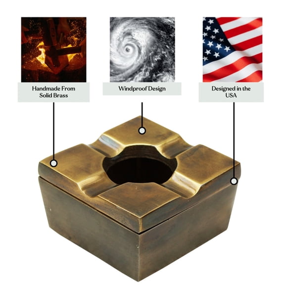 Atlas Solid Brass Ashtray with Lid - Retro Windproof Design, Perfect Smoking Accessory