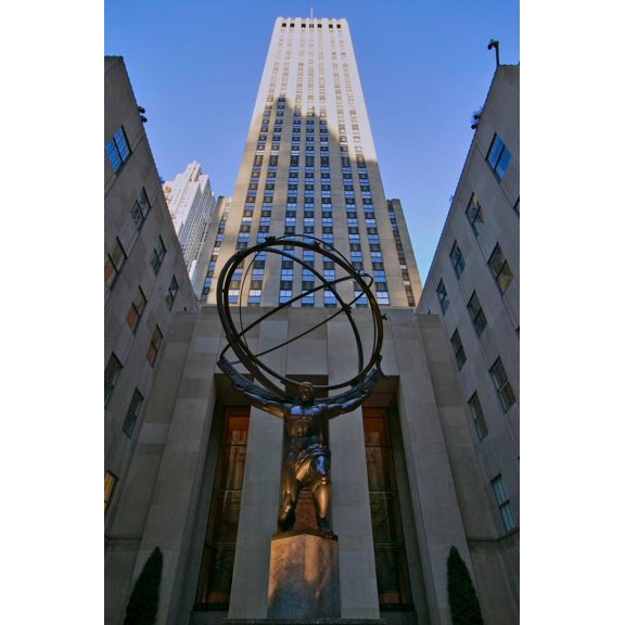 Atlas Statue holding the world at Rockefeller Center York City York Poster Print by Panoramic Images