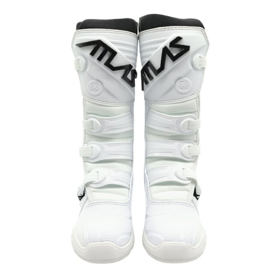 Atlas Brace Traction Boots (Adult - Size: 10.5) with Mud Gaiter, 4-Buckle Closure, & Memory Foam Padding for Use In: Enduro Racing, Powersports, Motocross (White)