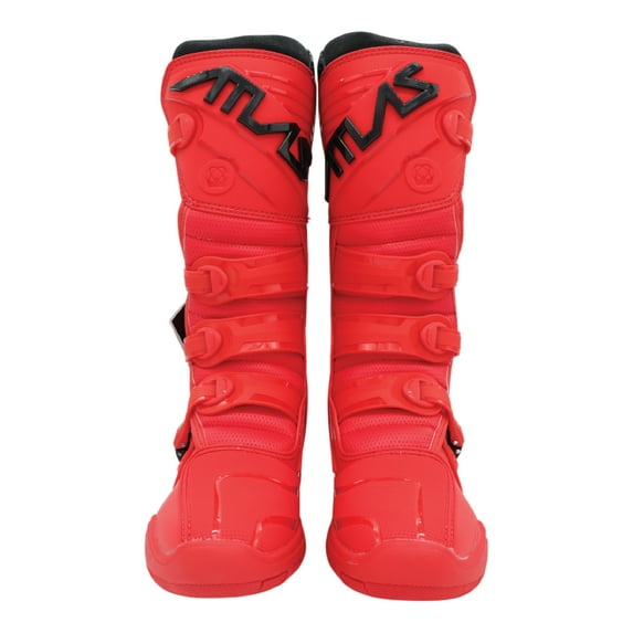 Atlas Brace Traction Boots (Adult - Size: 13) with Mud Gaiter, 4-Buckle Closure, & Memory Foam Padding for Use In: Enduro Racing, Powersports, Motocross (Red)