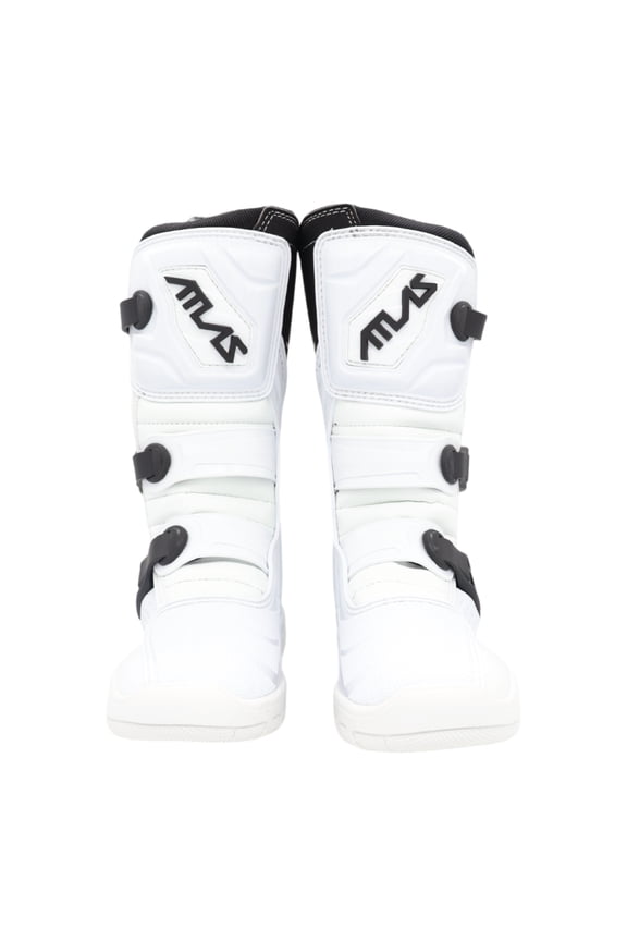Atlas Traction Boots (Youth - Size: 4) with Mud Gaiter, 3-Buckle Closure with Adjustable Straps for Use In: Enduro Racing, Powersports, Motocross, Snowmobiling, Snowboarding (White)