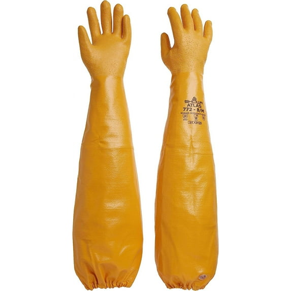 Atlas Glove WG772M 26-Inch Long Sleeve Nitrile Coated Cotton Lined Work Gloves, Medium,Yellow