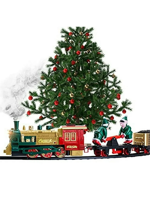 Atlasonix Christmas Train Set for Under the Tree with Lights, and Sounds - Holiday Train Around Christmas Tree w/Large Tracks | Electric Train Set with 160 inches of Track and 2 Xmas Elves