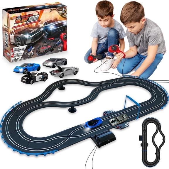 Atlasonix Electric Race Car Track Set, Slot Car Race Track with Accessories, Dual Electric Track for Kids, Ages 5+