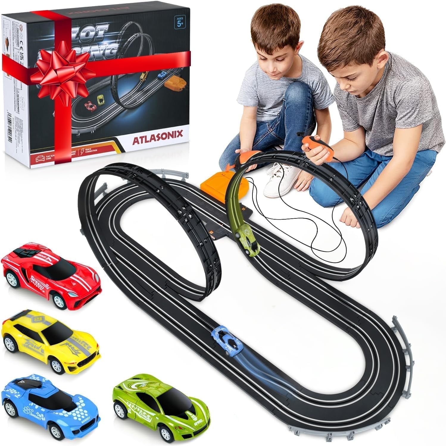 Atlasonix Electric Race Car Track Set, Slot Car Race Track with